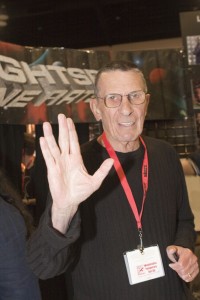 Vulcan salutation offered by Leonard Nimoy as he channels Spock